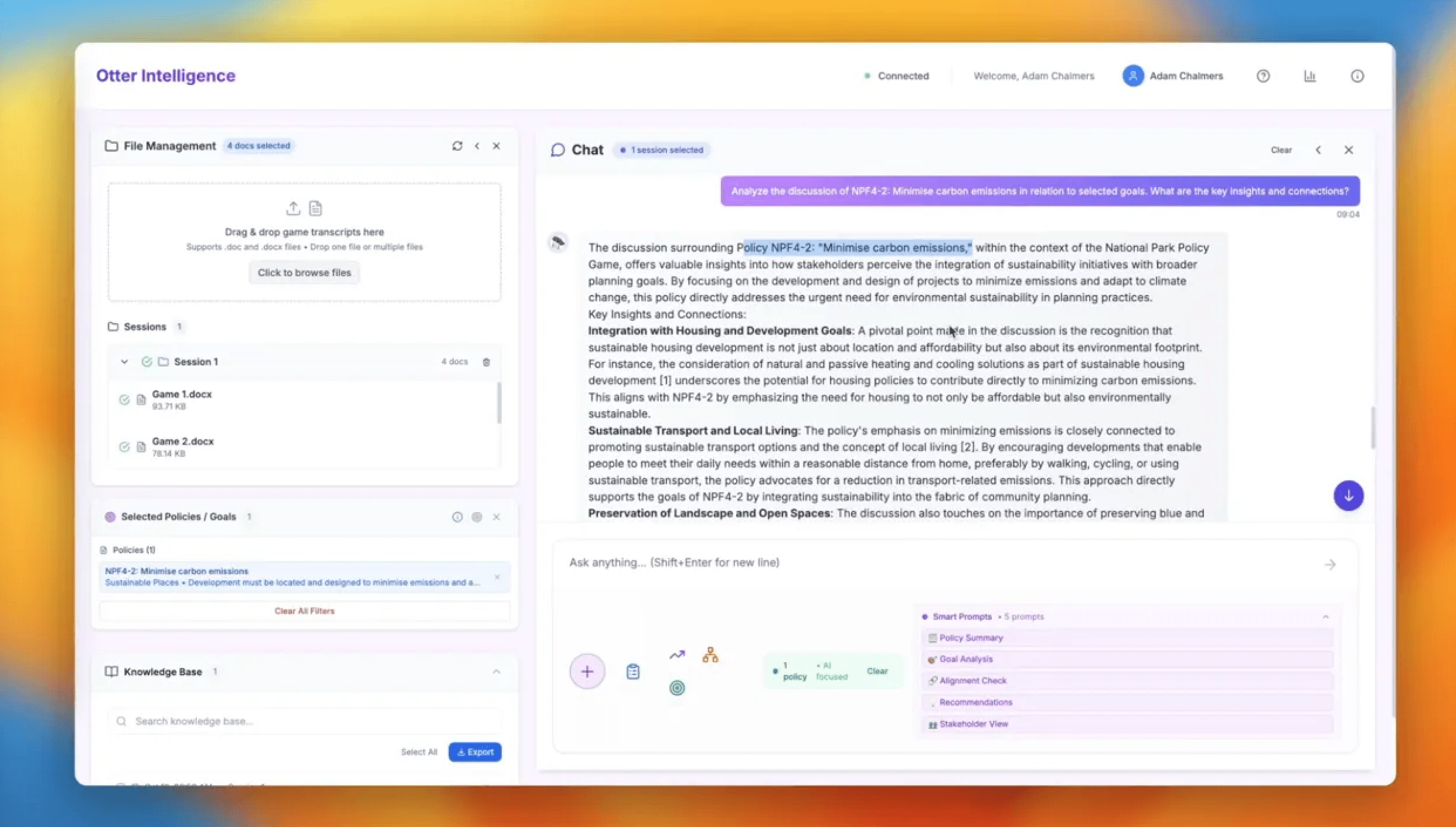 Otter Intelligence AI chat and analysis interface